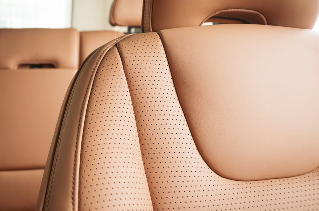 Tan leather car seat restored after cleaning